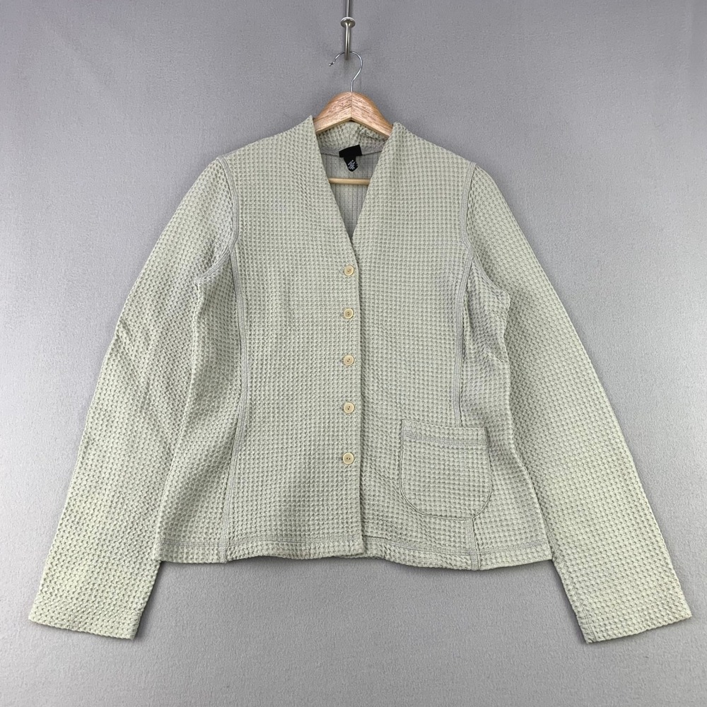 Eileen Fisher‎ Petite Waffle Knit Cardigan Women PS Khaki Button Up Jacket USA